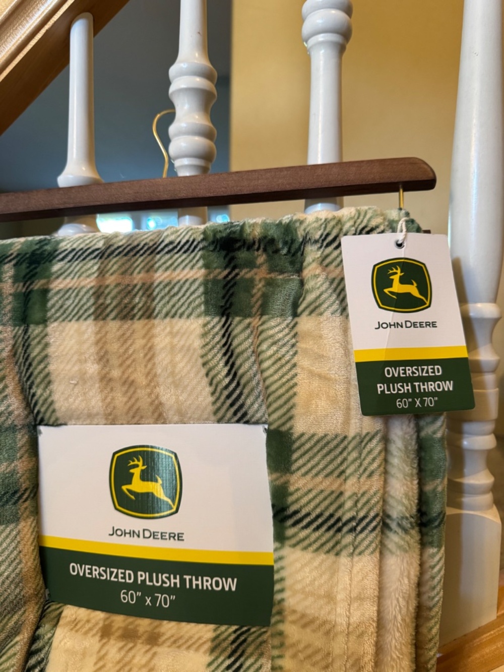 John Deere Oversized Plush Throw Blanket 60x70 Green Plaid